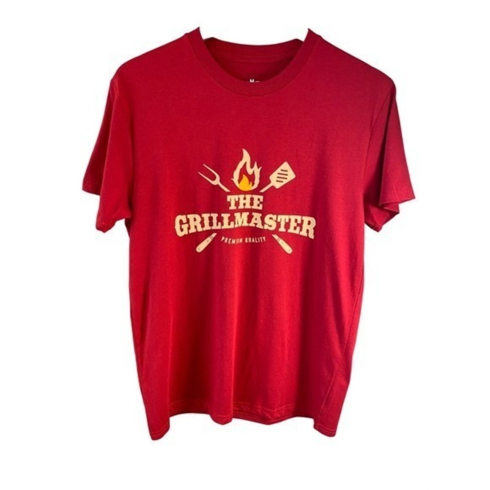 The Grillmaster Mens Red Graphic‎ Crew Neck T-Shirt Short Sleeve Large New